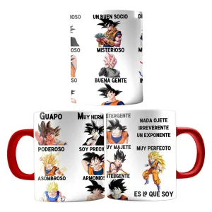 Taza Premium Dragon Ball Goku Guapo Poderoso Interior Color-ROJO