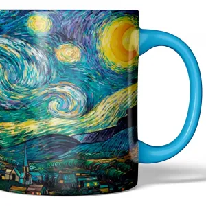 Taza De Cerámica De 11oz Premium Noche Estrellada Van Gogh_Azul claro