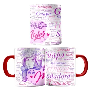 Taza Premium 11 Oz Dia De La Mujer Frases Y Letras Motivador ROJO