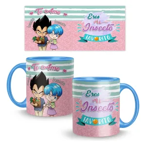 Taza Premium De 11oz San Valentin Dbz Vegueta Bulma Insecto-Azul claro