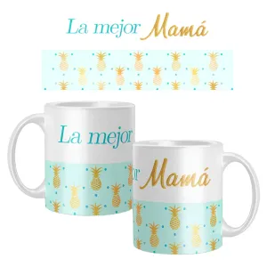 Taza Premium 11 Oz Dia De La Madre La Mejor Mamá Menta Oro