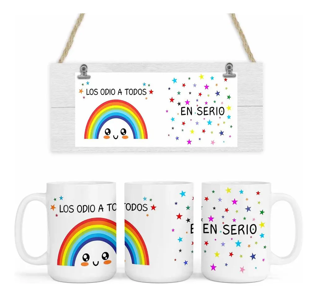 Taza Premiun Grande 15 Oz Los Odio A Todos Rainbow Ironia